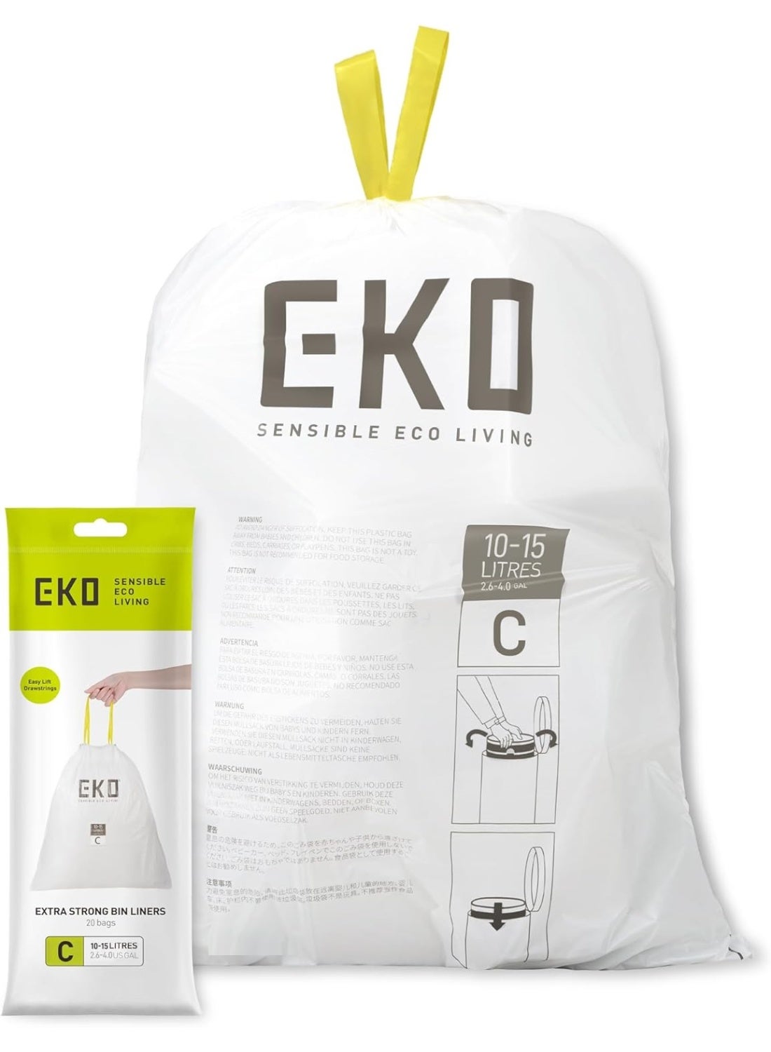 EKO Size C Bin Liners For Kitchen Bins 10-15 Litre Capacity 20 Bags